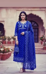 মেয়েদের রেডিমেড নাইরা কাট থ্রি পিস, স্ক্রিন প্রিন্ট, বডি 42