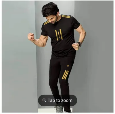Men's Polypropylene O-Neck T-Shirt and Pants Tracksuit Set, M to XL
