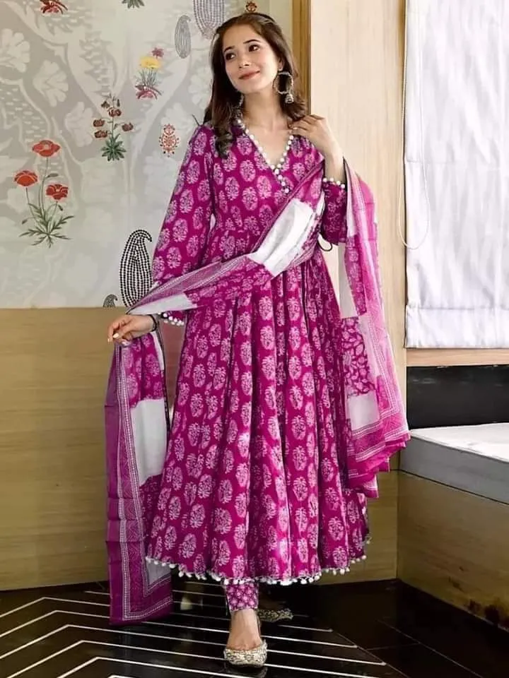 Women's Printed Linen Three Piece with Butterfly Salwar