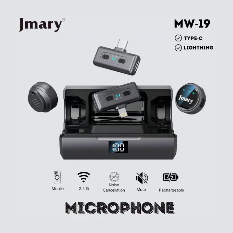 Jmary MW-19 নয়েজ ক্যান্সেলেশন ডুয়াল ওয়্যারলেস মাইক্রোফোন