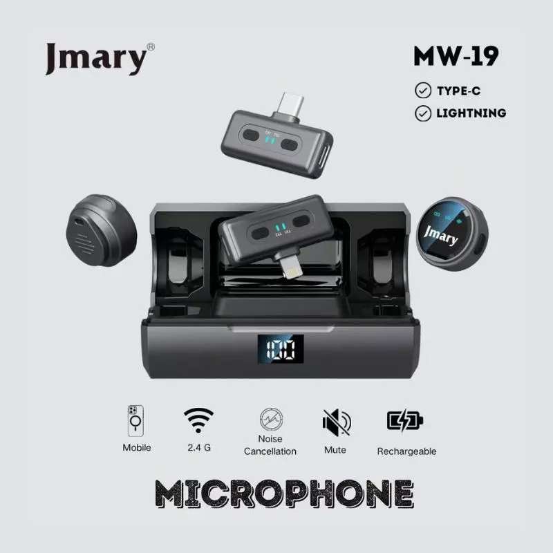 Jmary MW-19 নয়েজ ক্যান্সেলেশন ডুয়াল ওয়্যারলেস মাইক্রোফোন