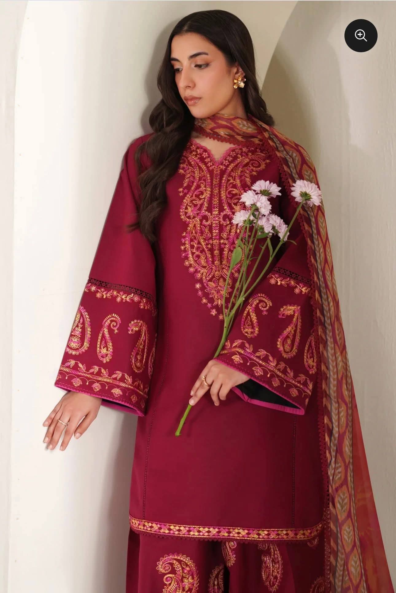 Micro Stitch Digital Print Three Piece with Lace and Georgette Orna