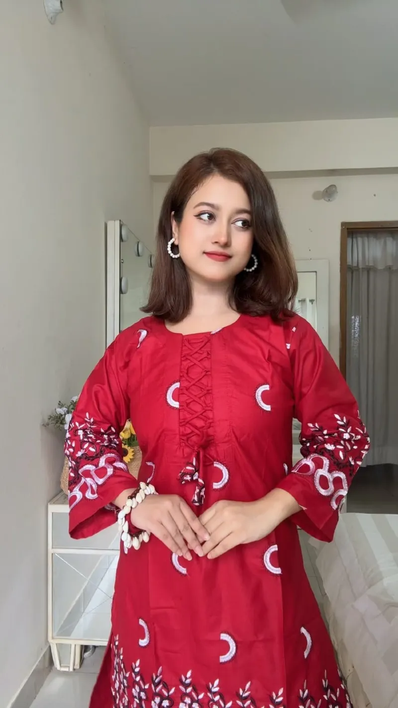 Embroidered Kameez and Salwar Co-Ord Set, TC Cotton, M to XL