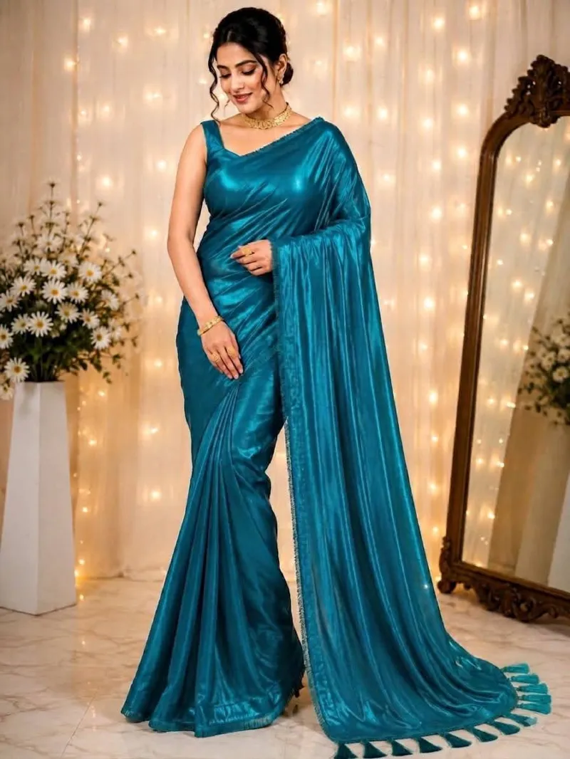 Shimmer Silk Saree with Running Blouse Piece for Parties