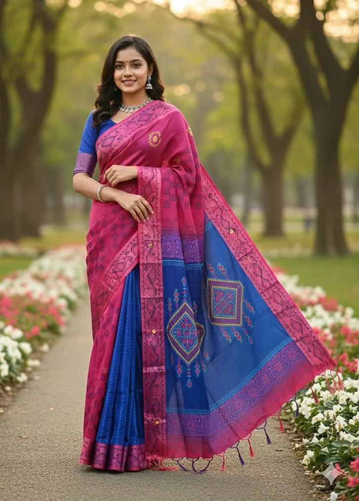 Women's Dhupian Silk Saree, 13 Haath, Without Blouse Piece